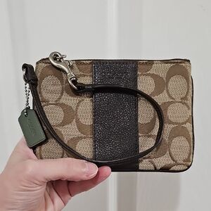 Coach Brown and Tan Signature C Wristlet